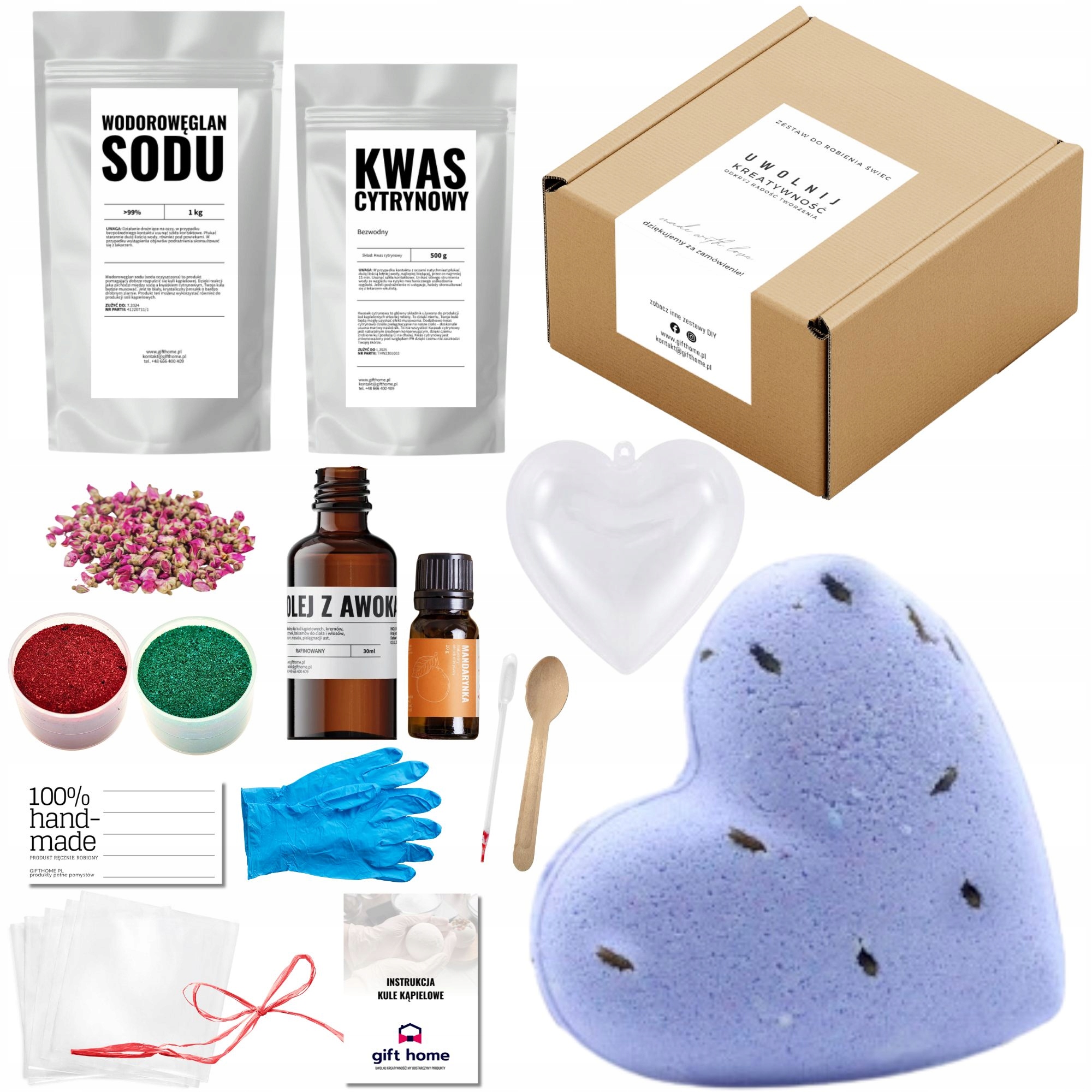 Kreativní sada koupelové bomby pro děti, připravená jako dárek, 6 kuliček, Srdce