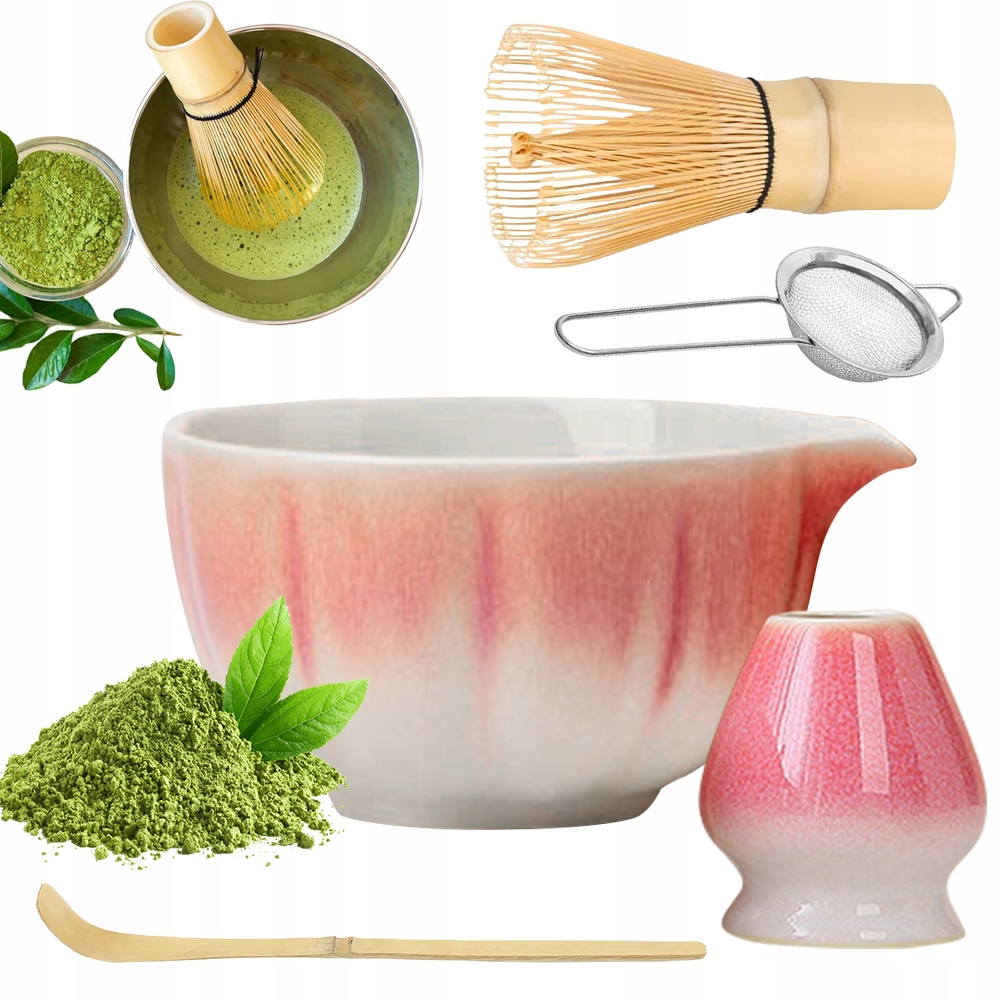 Levně Bambusový Dárková Sada Na Čaj Matchy Chashaku Růžový Set 5V1