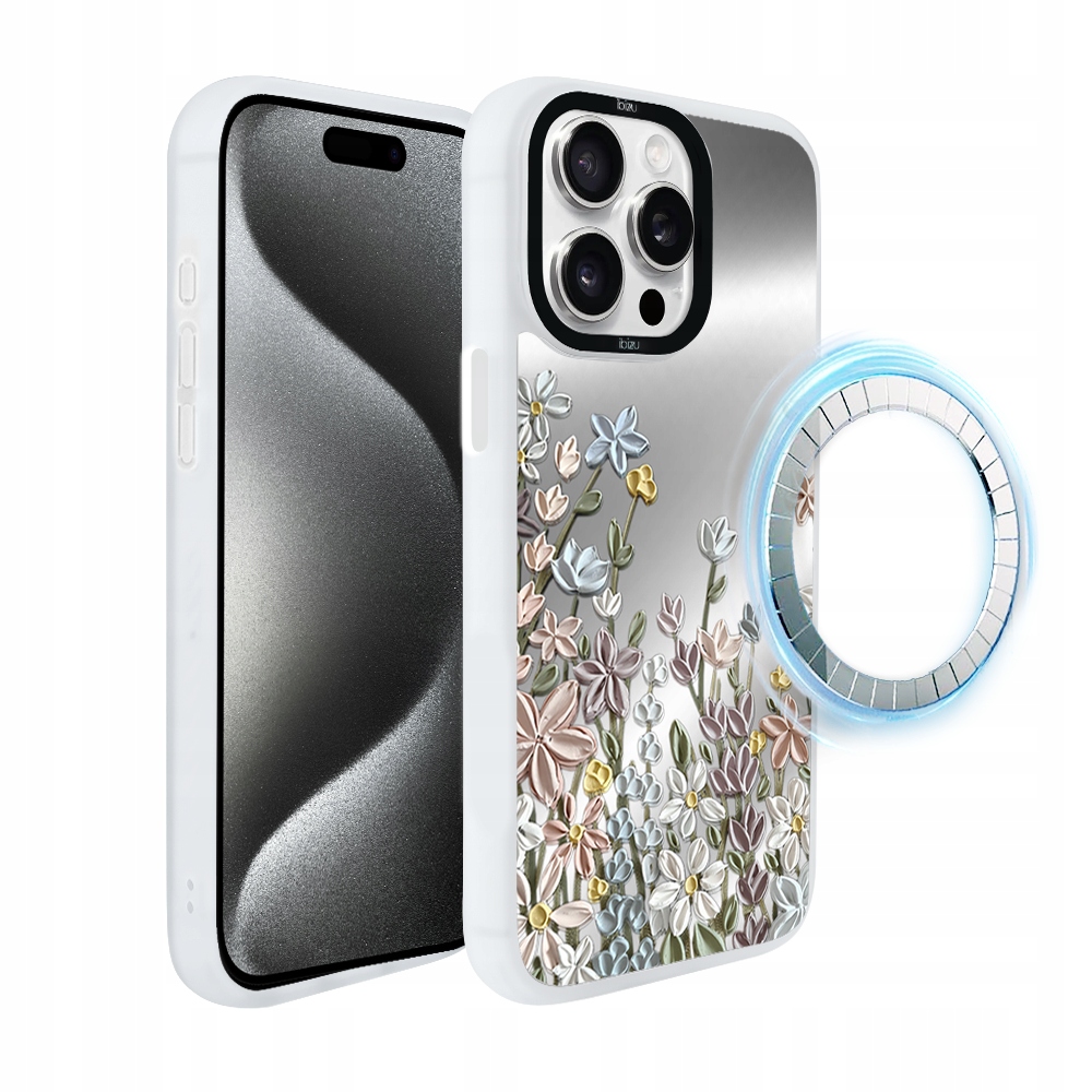 Pouzdro pro iPhone 15 Pro Ibizu DropGuard Matt s MagSafe, Jarní louka, bílé