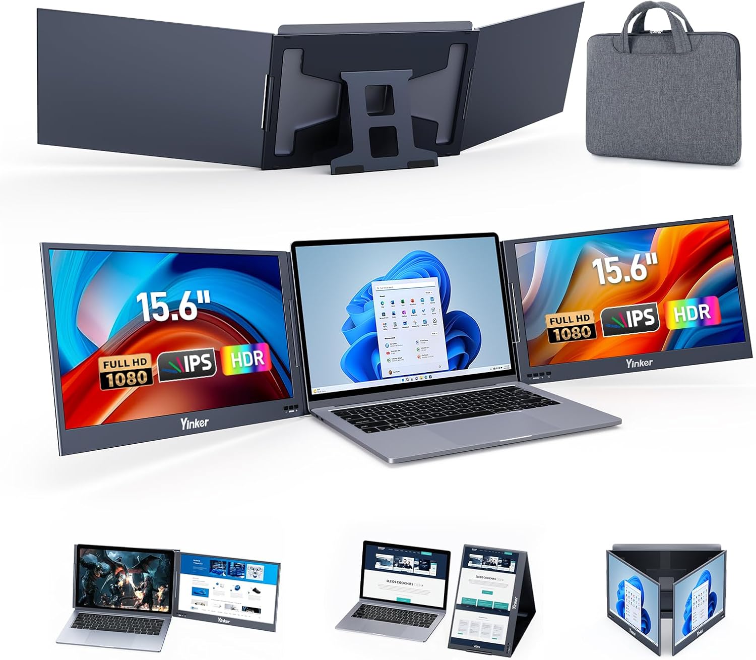 Přenosný monitor 15.6'' Screen Extender trojitý Ips Fhd Usb-c Hdmi 1080p