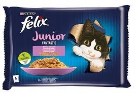 Karma Kot Felix Fantastic Junior Kurczak Losos 4*85G Nestle zestaw 12 szt