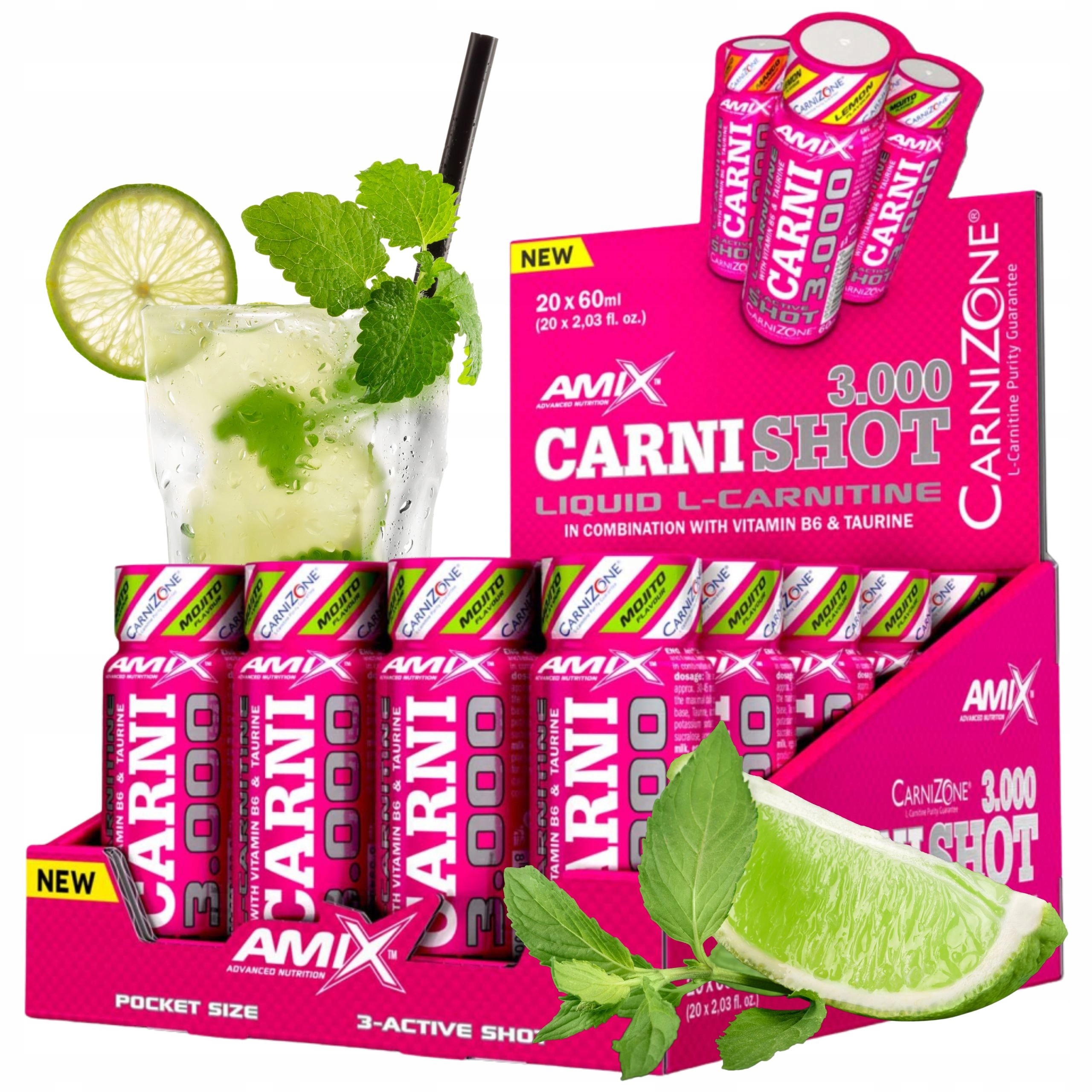 Karnitin Spalovač Tuků L Carnitine 3000 Shot Taurin 20x60 ml Mojito