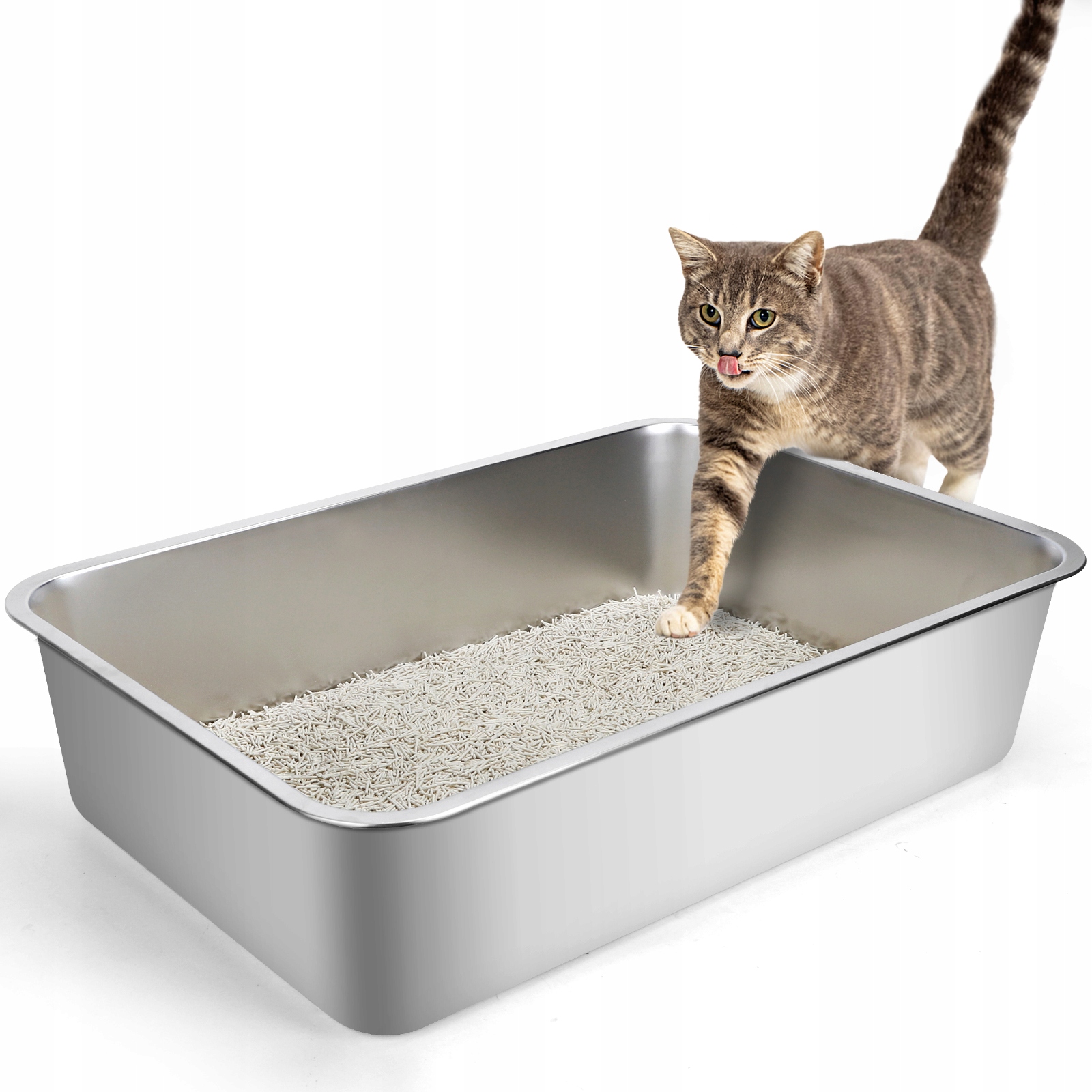 Velká toaleta pro kočky otevřená Nerezová ocel XXL 60x40x15 cm Nobleza