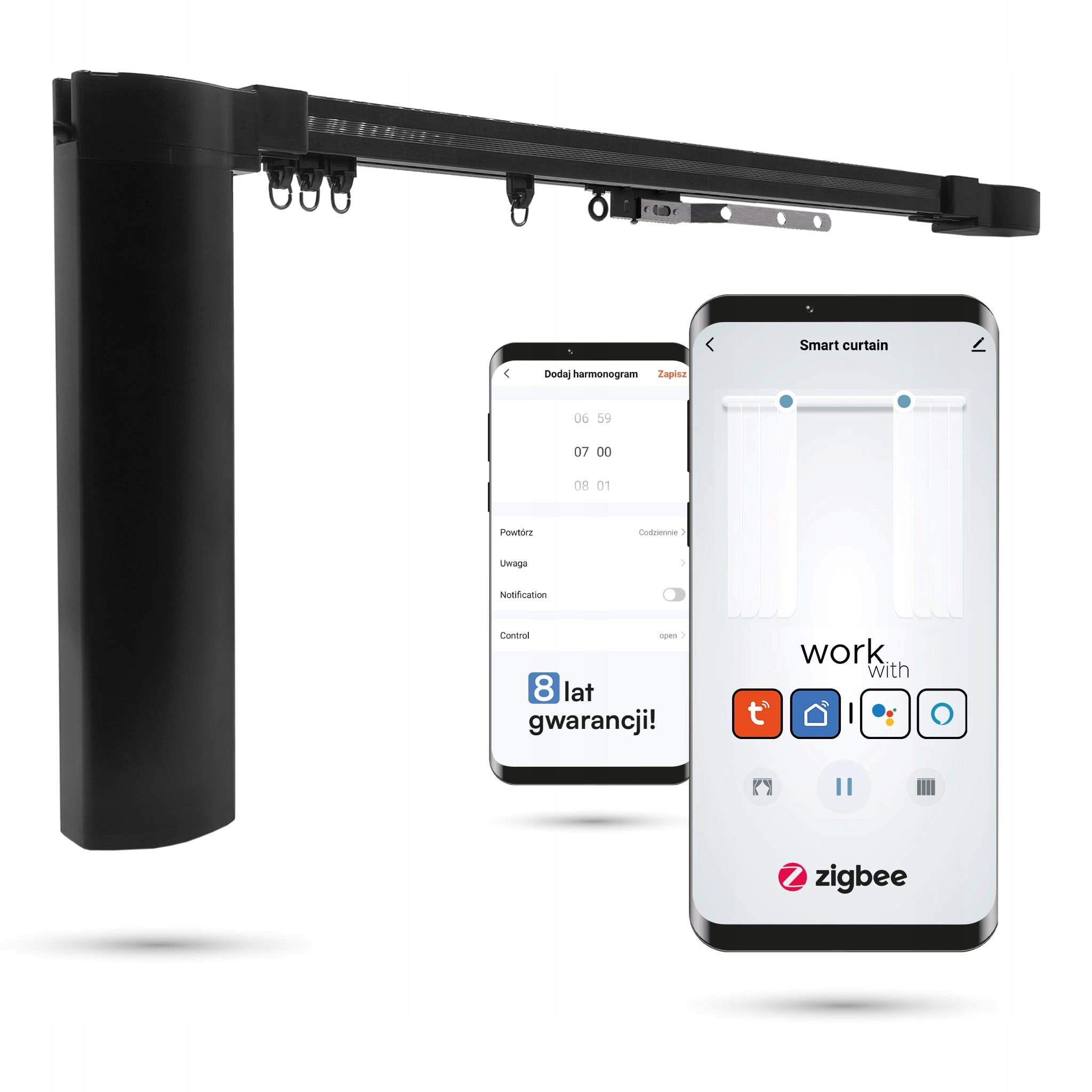 Elektrický závesník čierny WiFi (Zigbee 3.0) Tuya 7,2 m kompletný set
