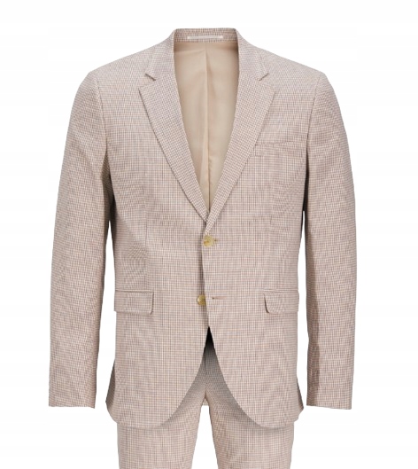 Jack & Jones Slim Pánský Béžový Kostkovaný Oblek 50 Jsi