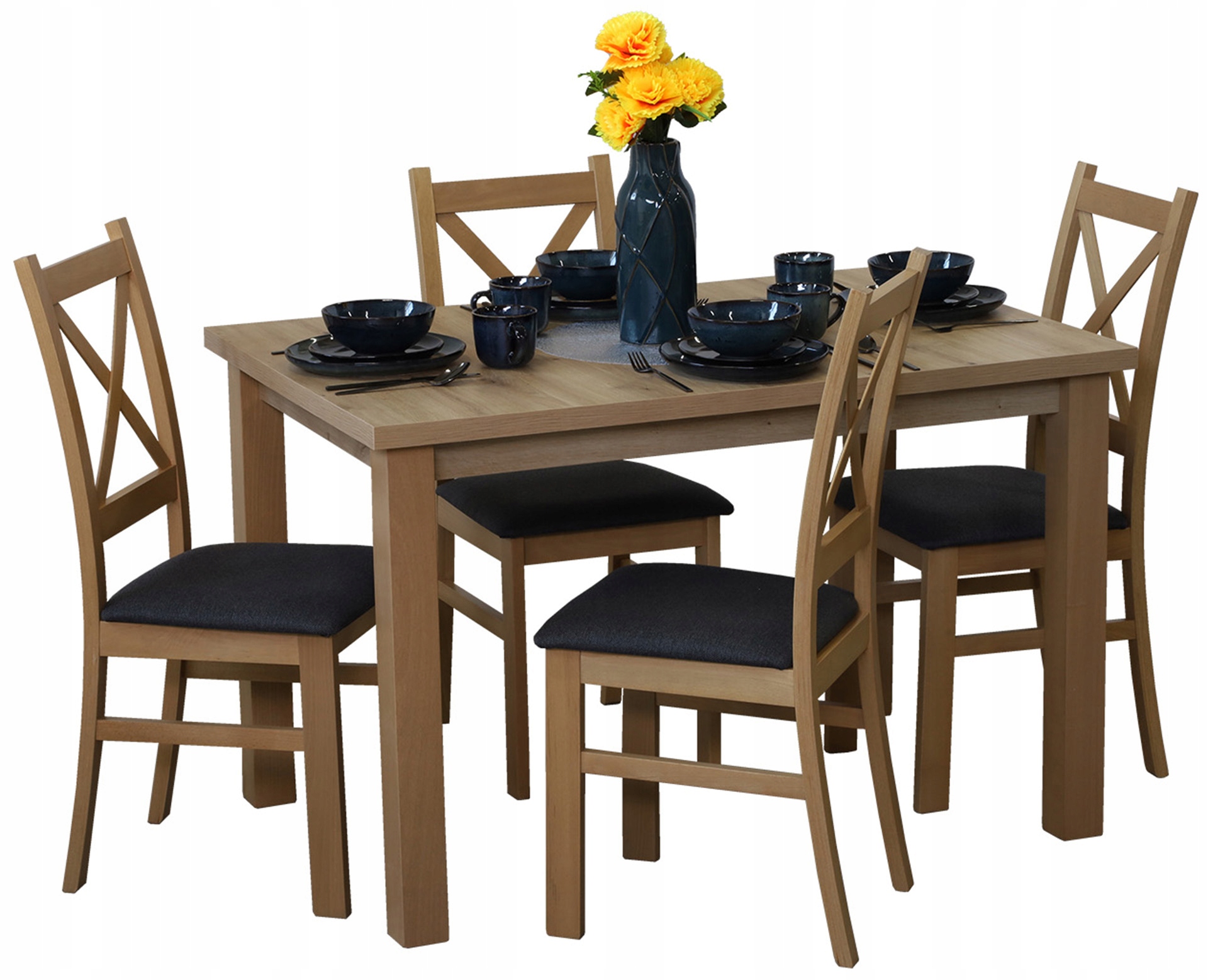 Sada kuchyňský stůl 150/190x80 4 jídelní židle M0012-4 Dub Artisan