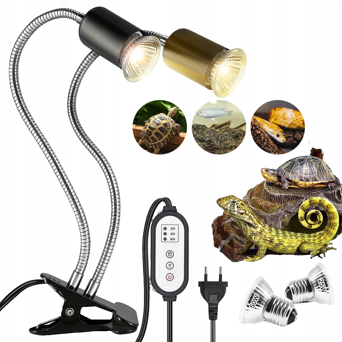 „topná Lampa Želva, 2 Žárovky 25/50 W, Topná Lampa Pro Plazy, E27“