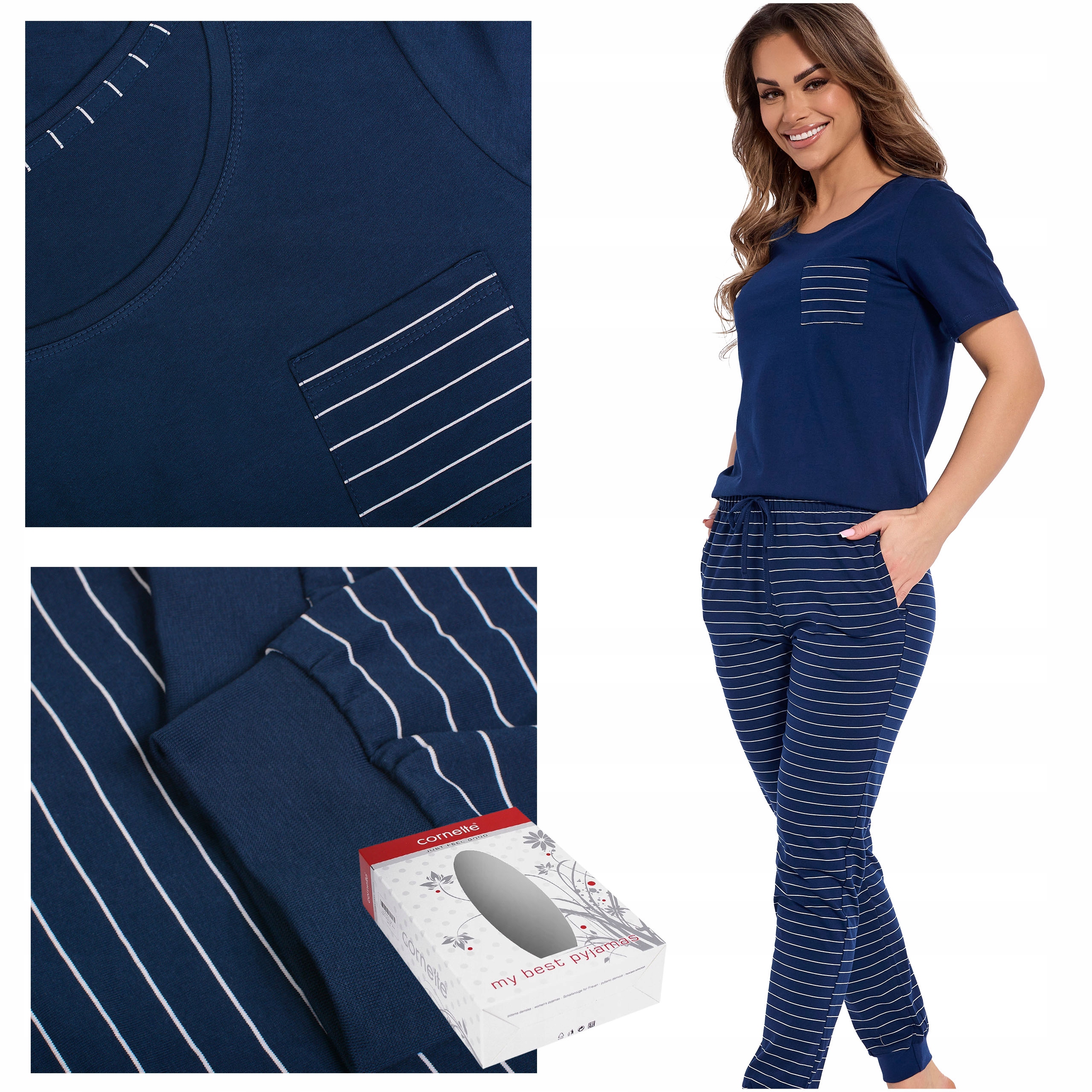 Cornette Dámské pyžamo Krátký rukáv Kalhoty Pruhy Bavlna Velikost XXL