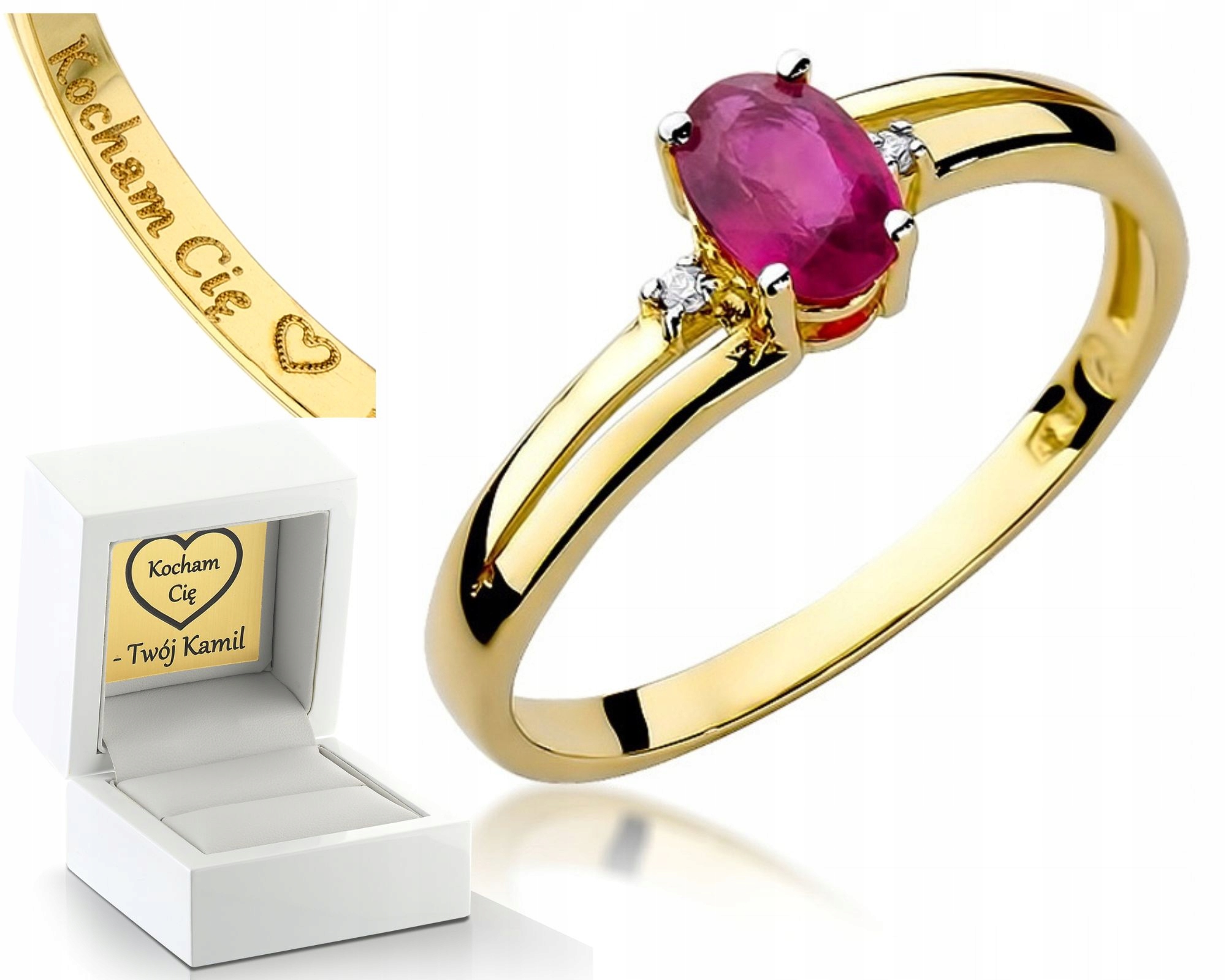 Zlatý Prstýnek Rubín Brilianty Gravírování Bonus 585