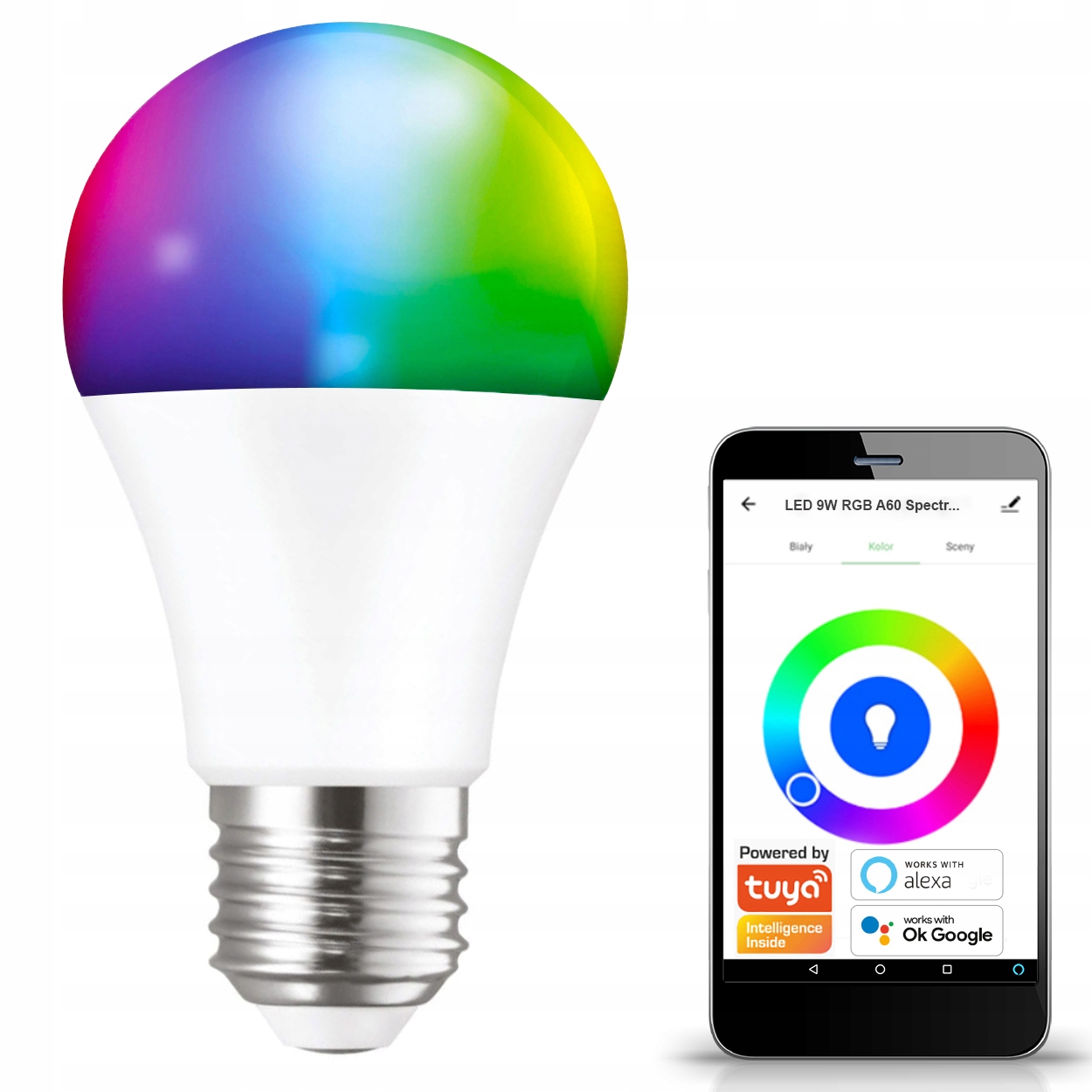 

Żarówka Led E27 9W Rgb+cct Smart WiFi Ściemnialna