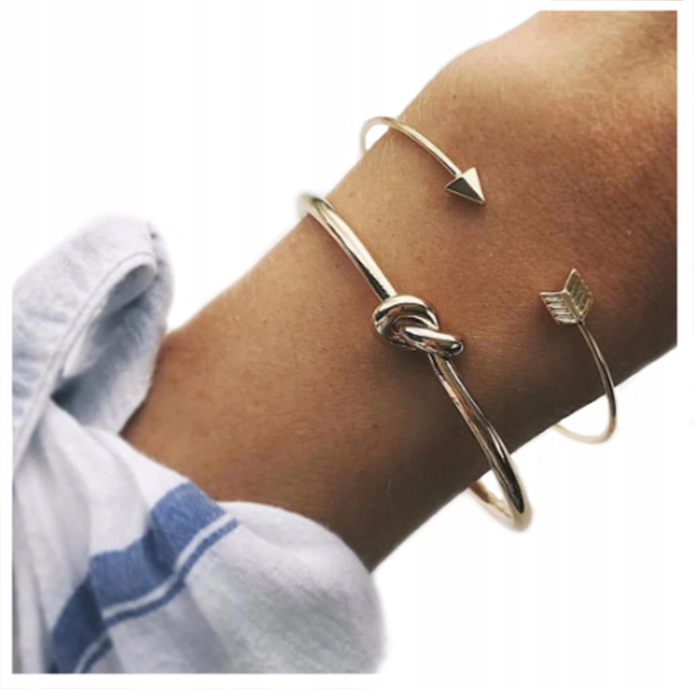 

Zestaw bransoletka złota supełek strzała bangle