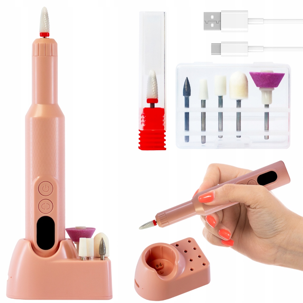 Bezdrátová Bruska na nehty Praktická Tichá Růžová Sada frézek