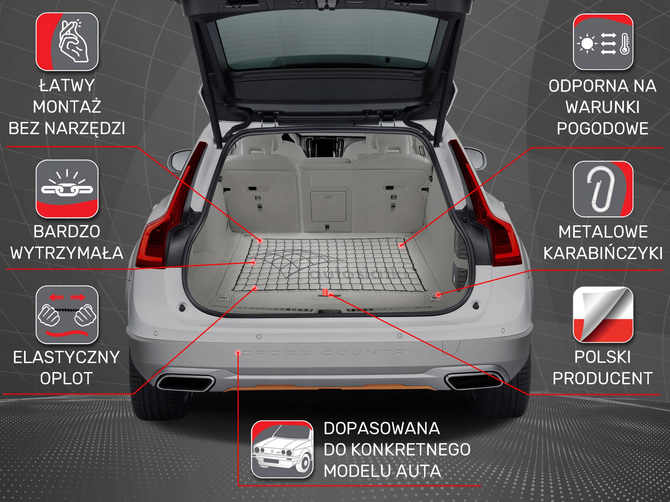 Siatka do bagażnika do Ford Kuga I SUV 2008 - 2013 Numer katalogowy producenta K0569