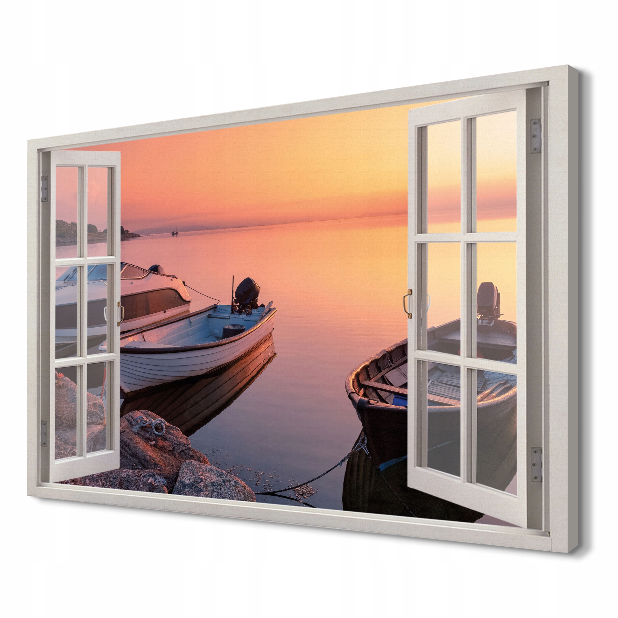 

Łodzie Wschód Słońca Obraz okno canvas 3d 120x80