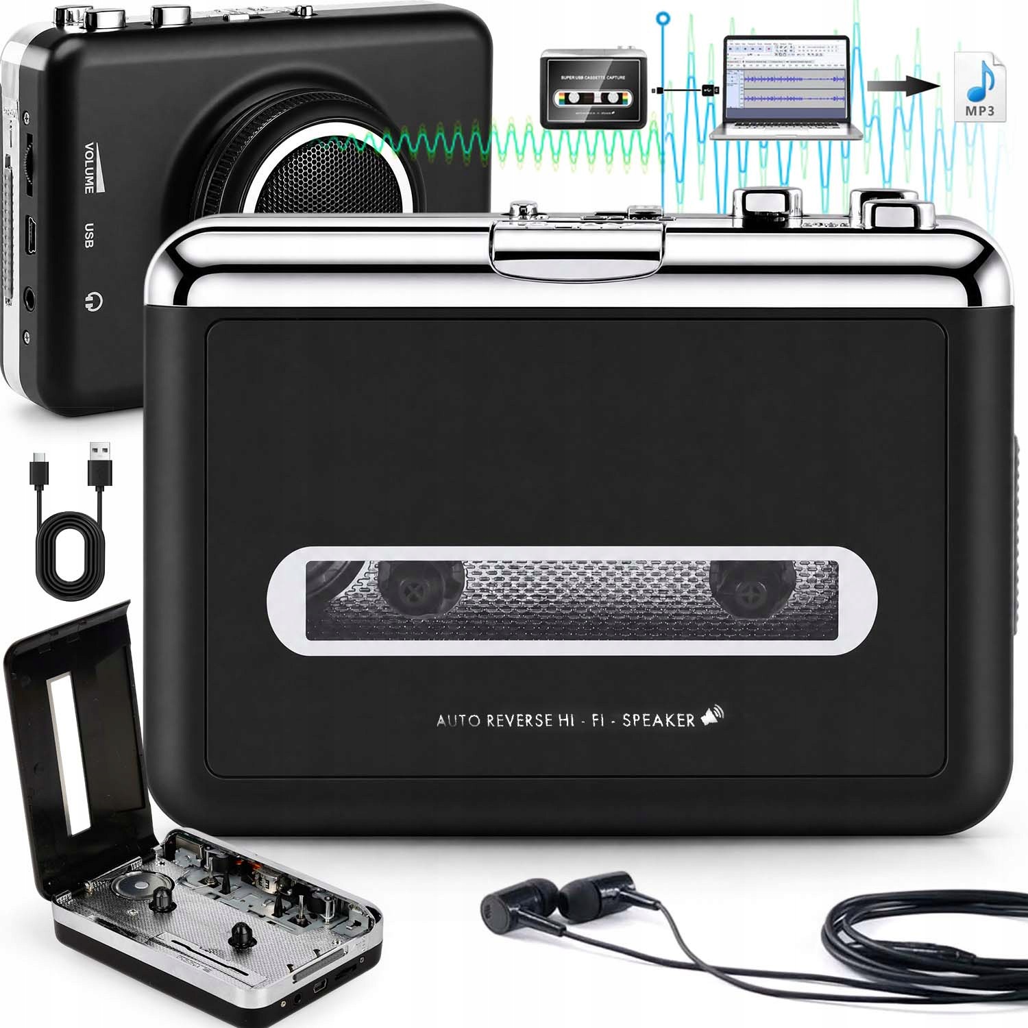 Kazetový Přehrávač Magnetofon Walkman Převodník Usb MP3 Vintage Sluchátko