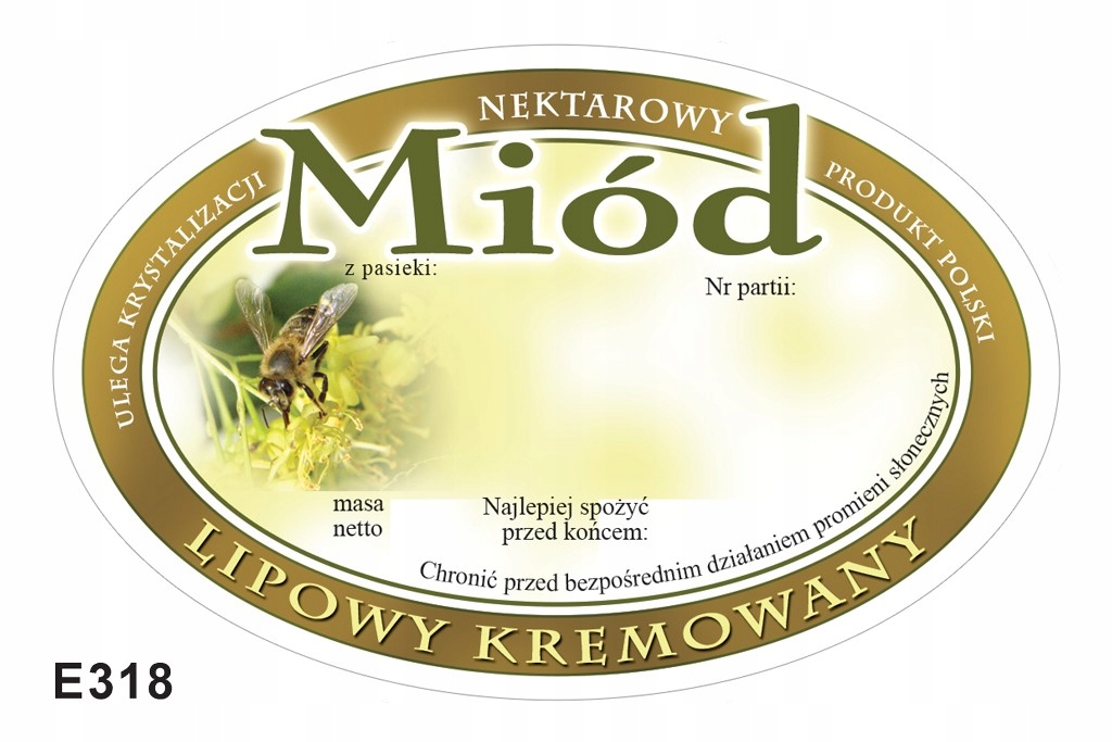 

100 szt etykiet owalnych na miód lipowy kremowany