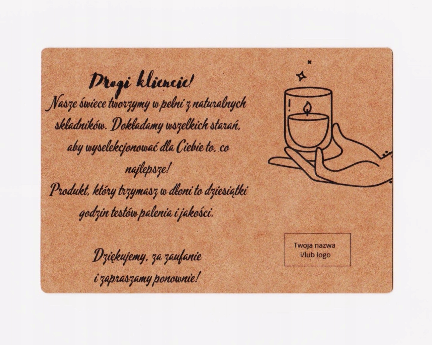 

Podziękowania Zakupy Świeca Twoje Logo Napis 50 sz