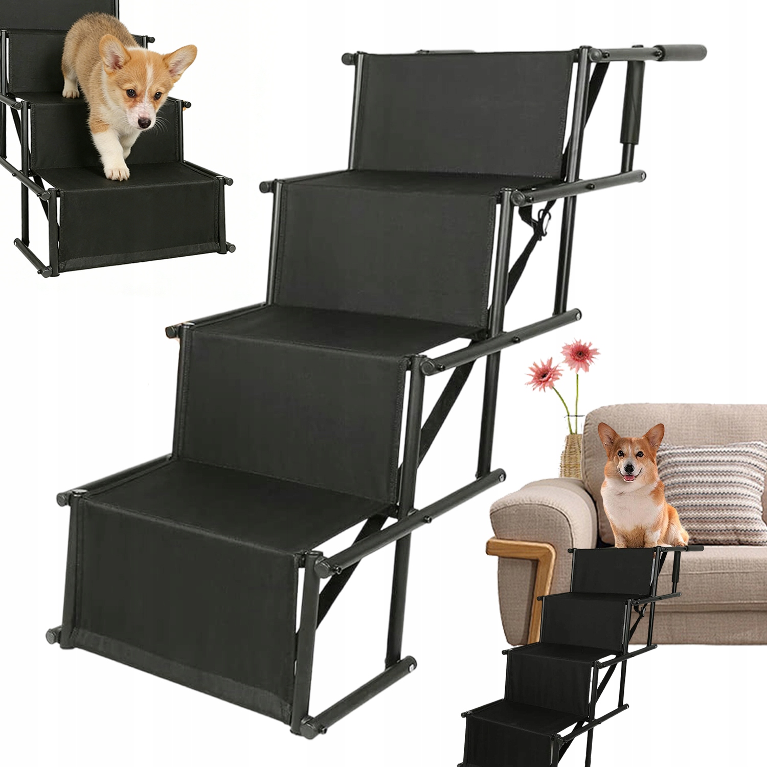 Levně Schody pro psa kočku Rampa Plošina 4 Stupně Stabilní 30 cm Antislip