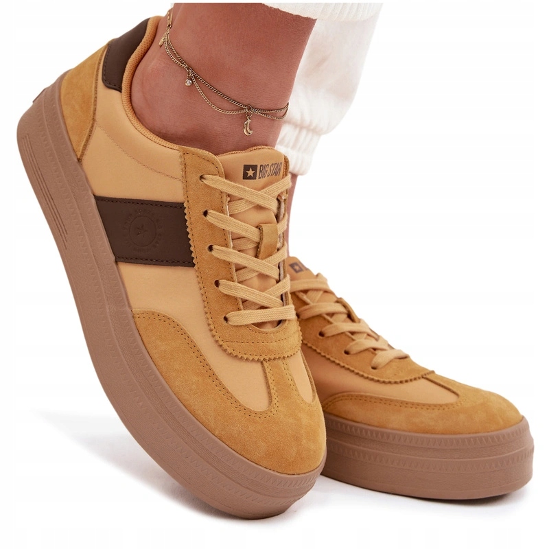 Dámské Nízké Semišové Tenisky Na Platformě, Pohodlné, Big Star, Žluté, Velikost 36