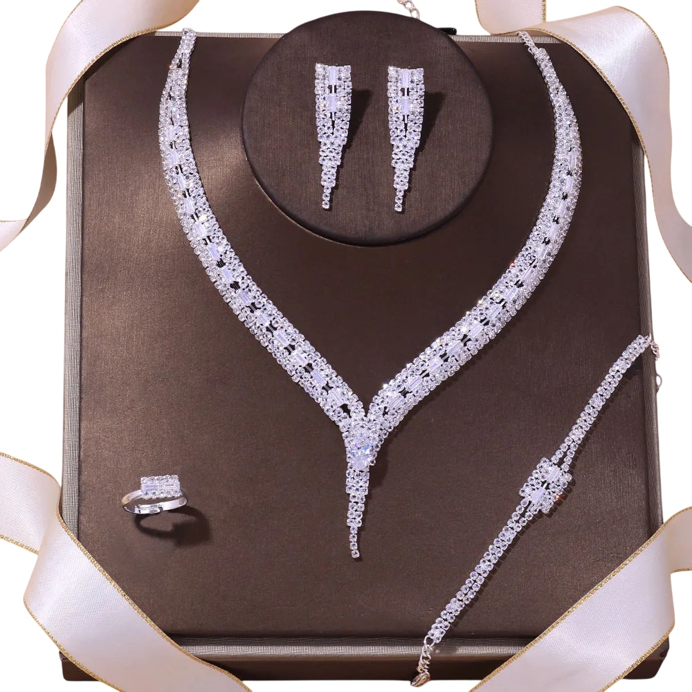 sada svatebních šperků 4 díly, stříbrný tón