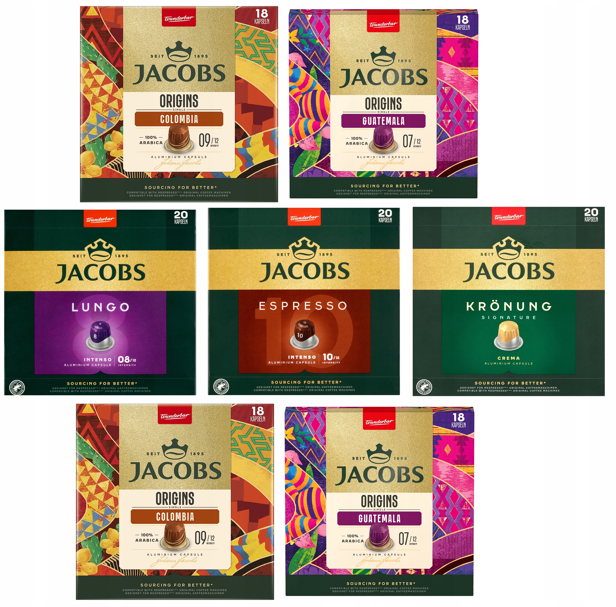 Duży Zestaw Kapsułek do Nespresso Jacobs Lungo Espreso Kronung 132 szt