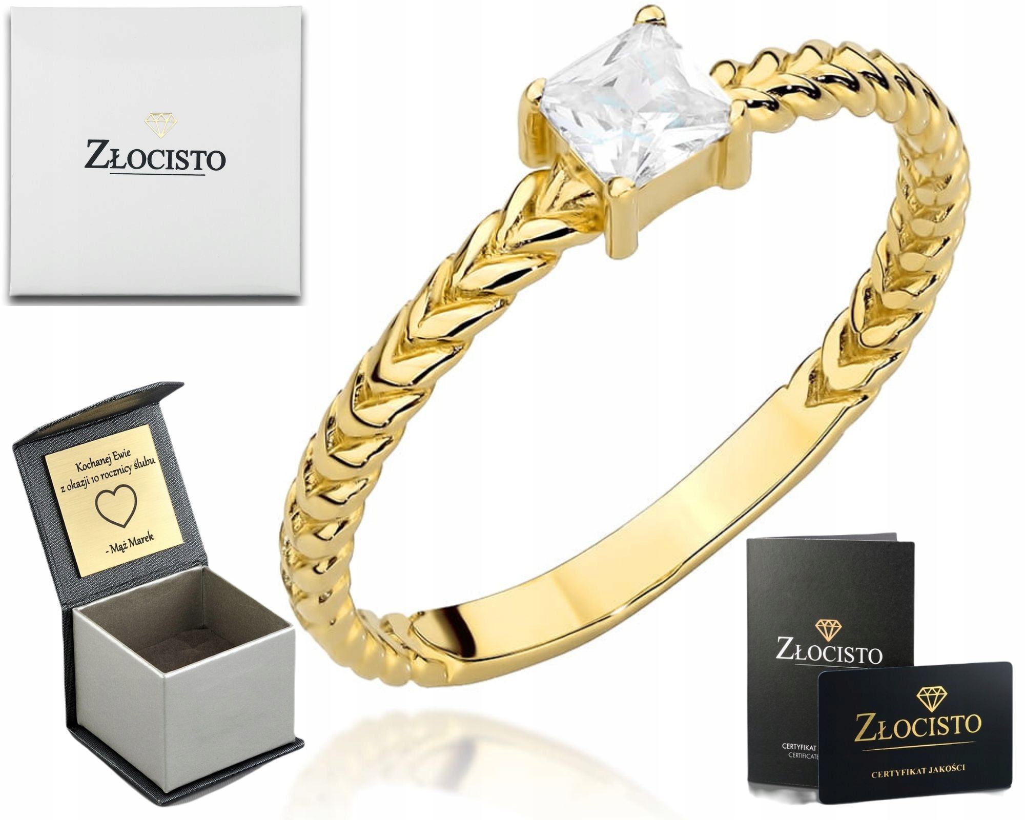 Zlatý Prstýnek S Čtvercovou Zirkonií Ryzost 585 Dárek Gravírování