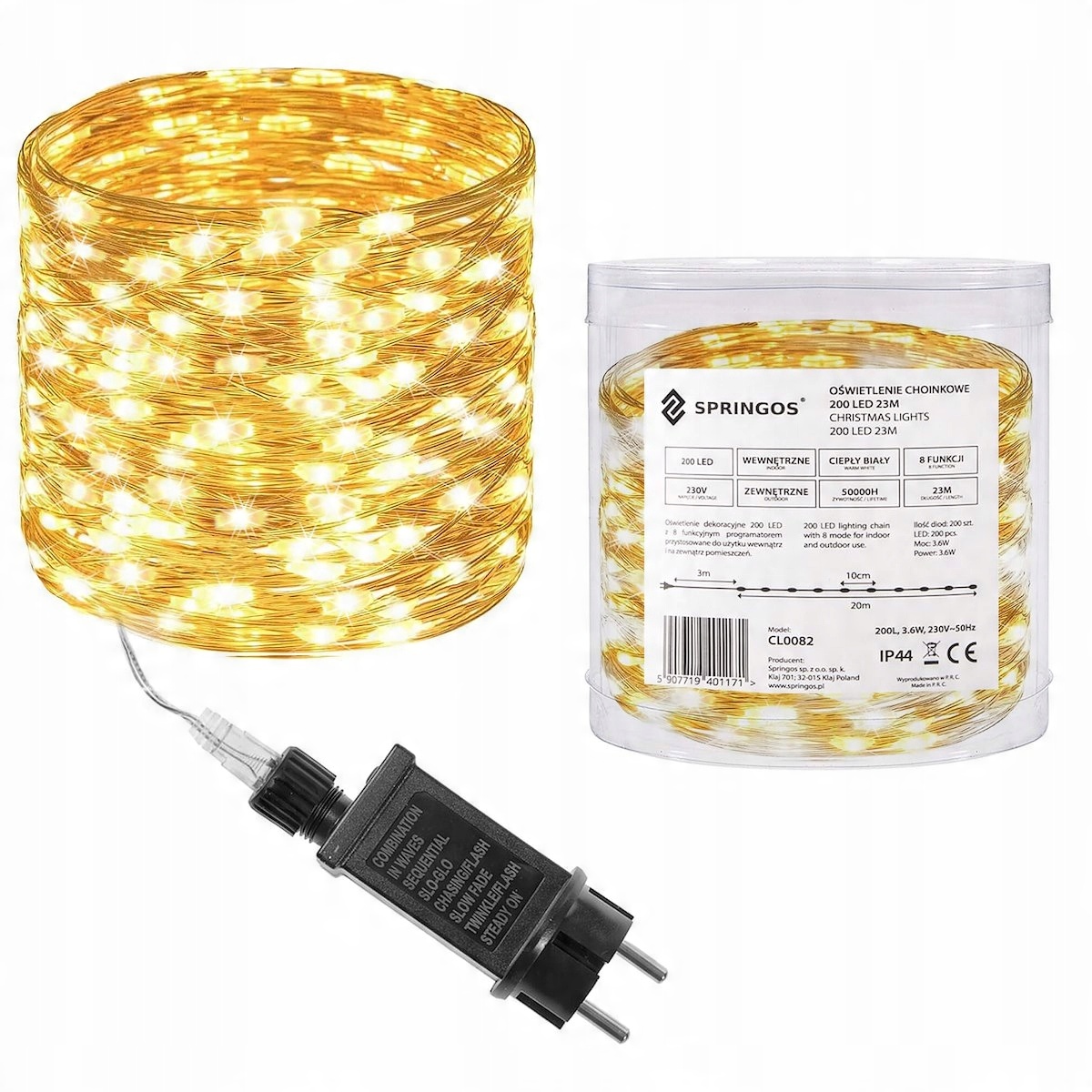 

Lampki Choinkowe Zewnętrzne 200LED Druciki Białe