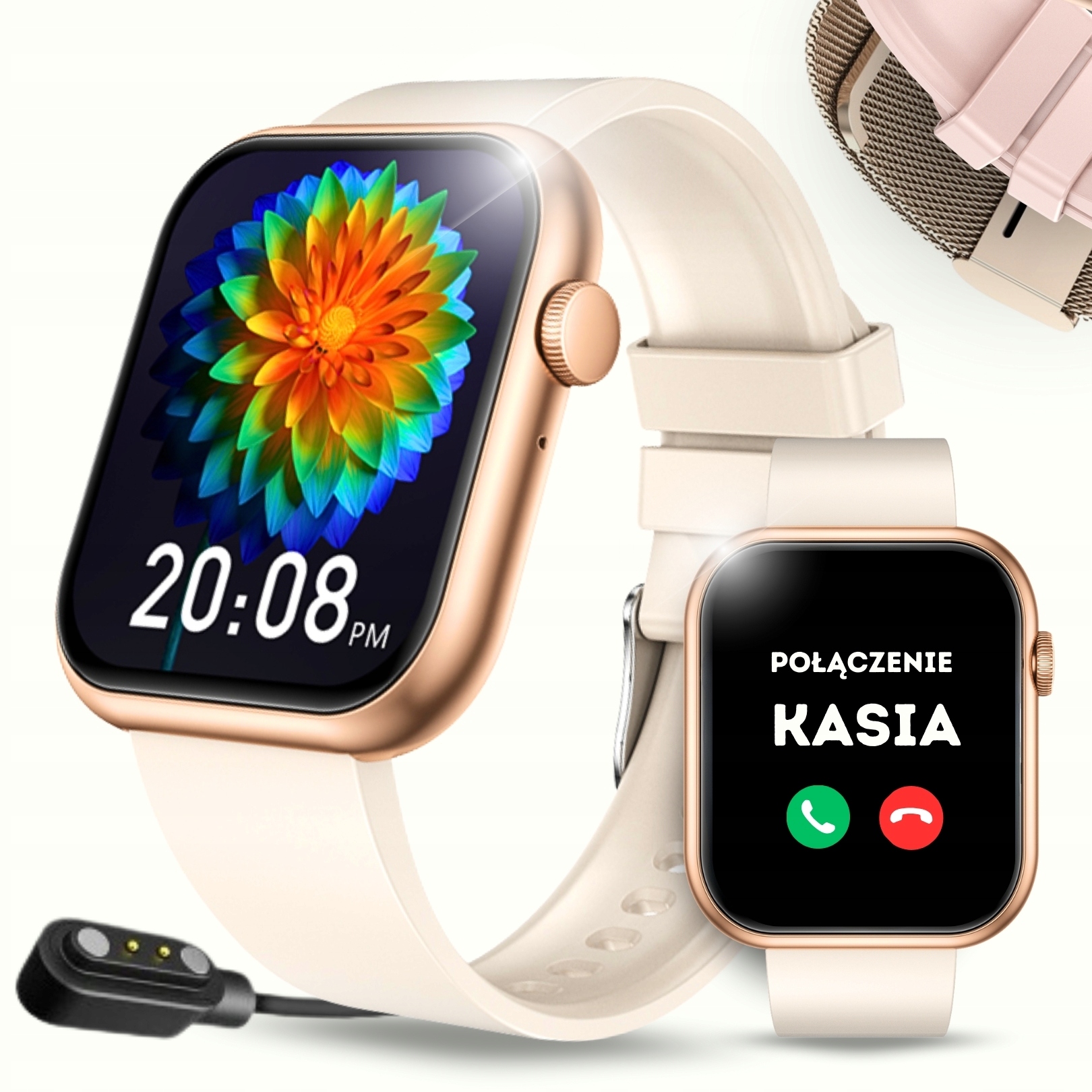 Chytré Hodinky Dámské Zlaté Voděodolné Sms Hovory Pl Menu 3 Řemínky