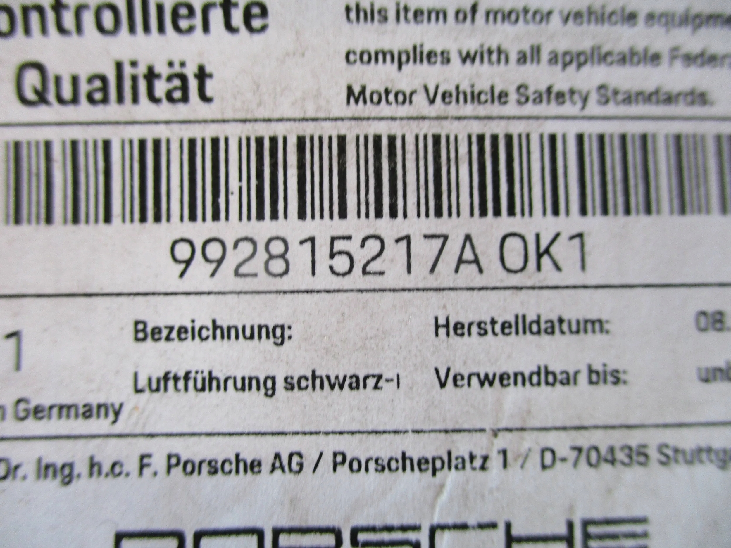 LUFTANSAUGKANAL PORSCHE 911 992