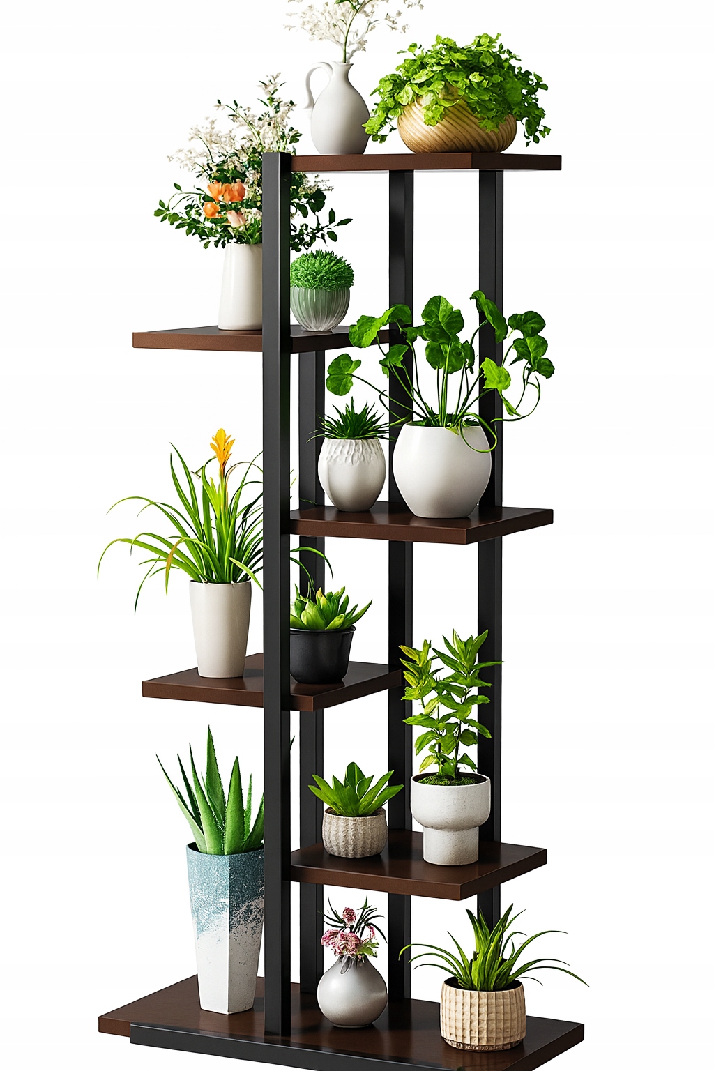 KWIETNIK METALOWY PIĘTROWY STOJĄCY STOJAK LOFT PÓŁKI NA KWIATY DĄB WYSOKI