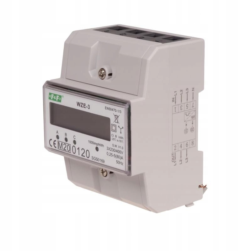 Počítadlo Energie Na Lištu 3 Fázové 3 Modulární MID LCD 3x5(80)A F&f