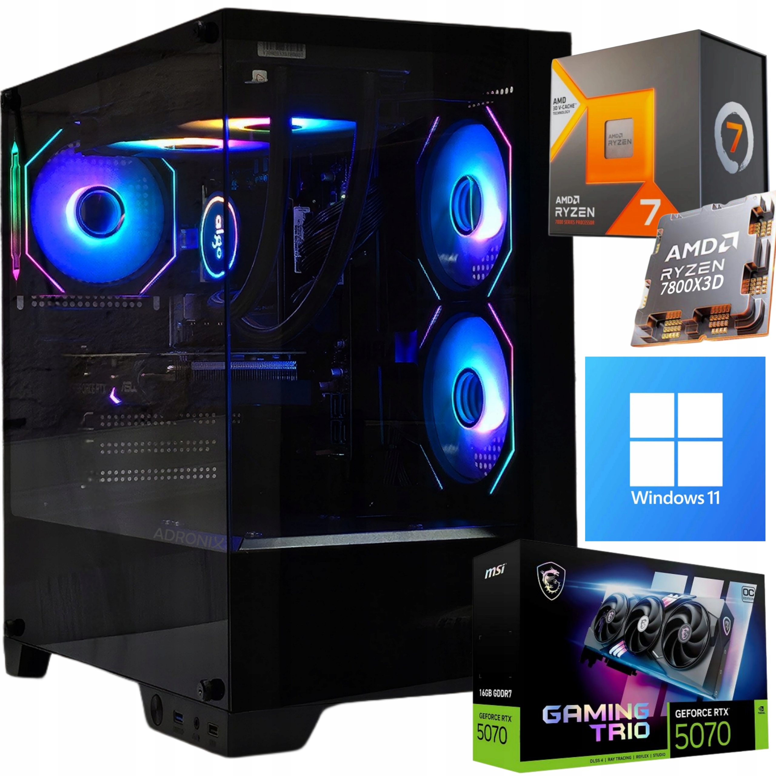 Zestaw komputerowy Adronix Ryzen 7 7800X3D 16 GB RTX 5070 512 GB SSD