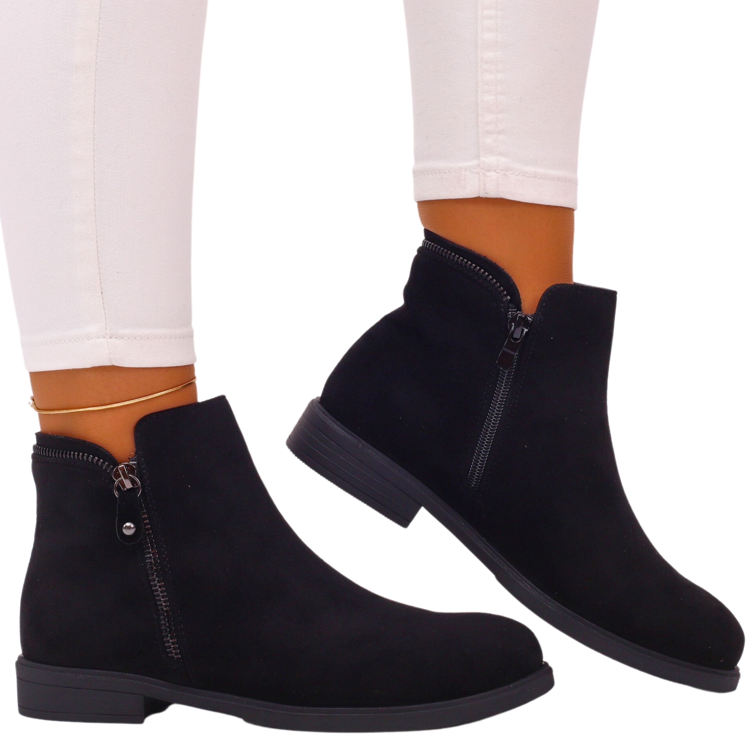 BOTKI DAMSKIE CZARNE BUTY KLASYCZNE PŁASKIE Marka inna