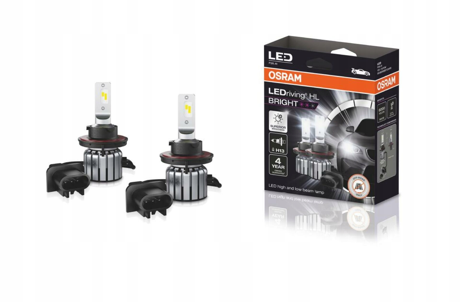 Osram LEDriving Hl Bright H13 12V 15/10W P26,4t 6000K White 2ks 9008DWBRT-2