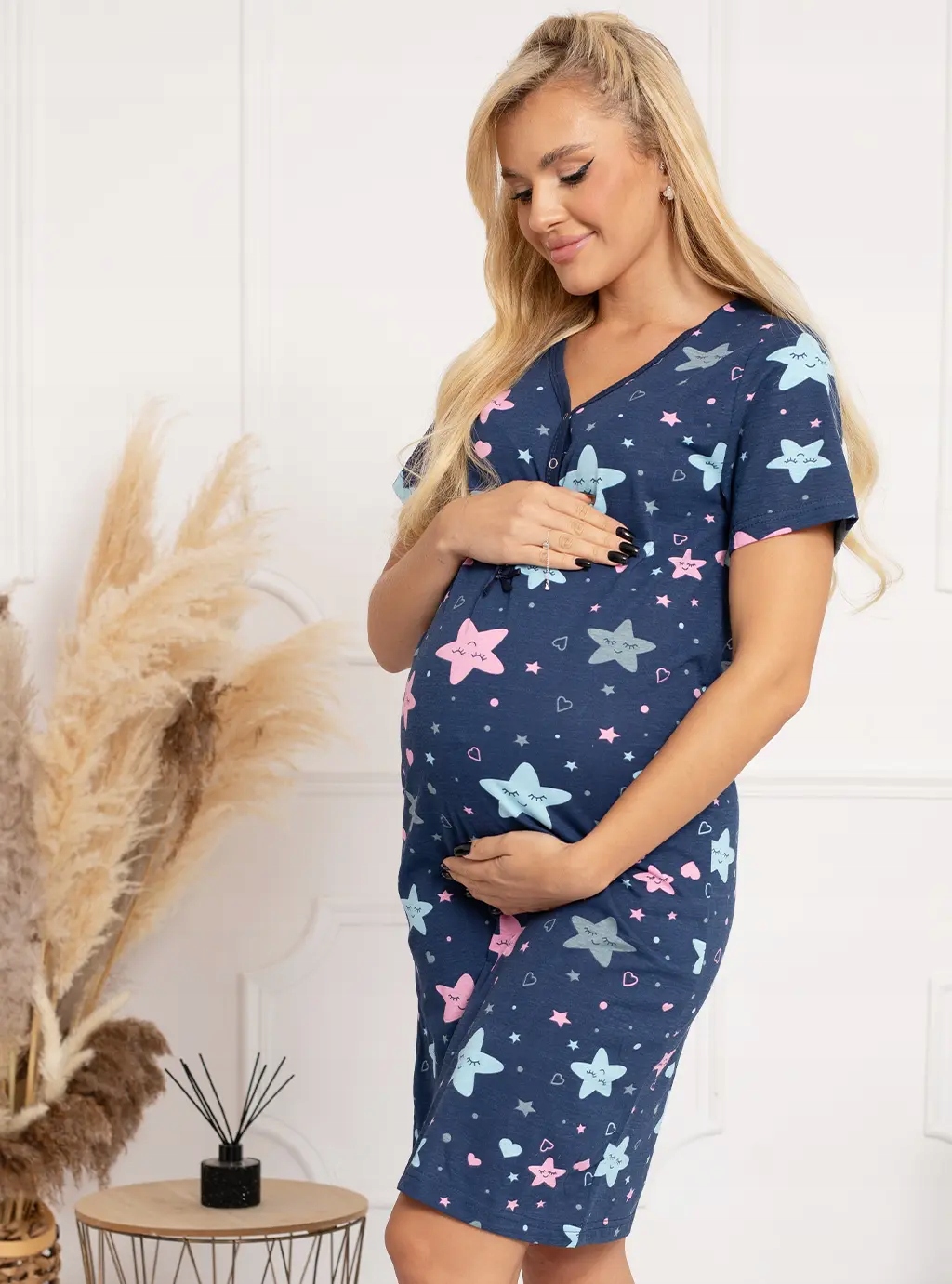 KOSZULA NOCNA PIŻAMA CIĄŻOWA PORODU KARMIENIA S Kolor dodatkowy wielokolorowy