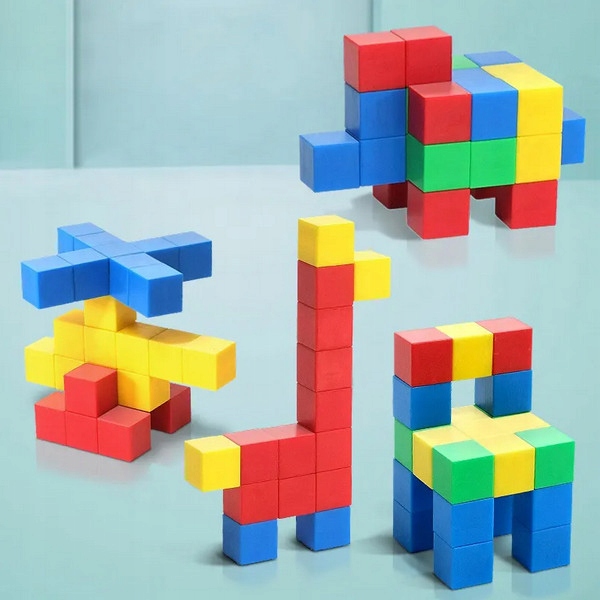KLOCKI MAGNETYCZNE MONTESSORI 69 EL KOSTKI PIXELE MAGICUBE UKŁADANKA MAGNES Liczba elementów 69