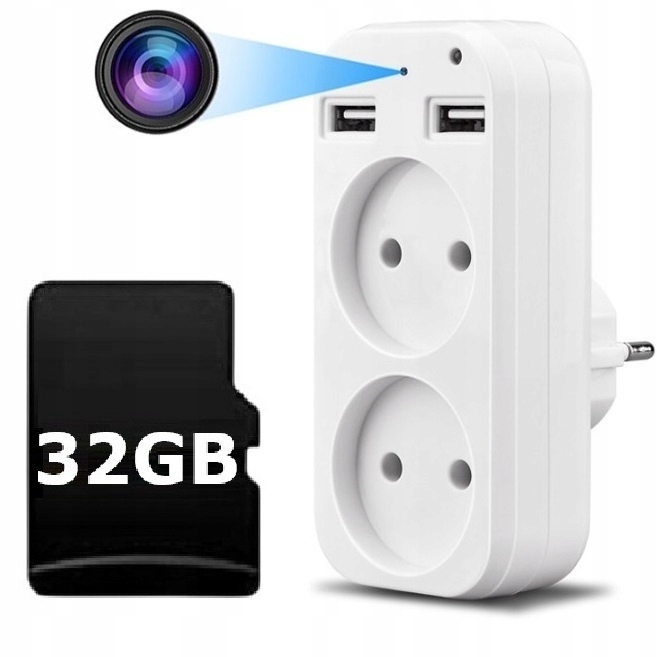 Skrytá Špionážní Kamera Rozbočovač Adaptér Nabíječka Full Hd Wifi 32 Gb