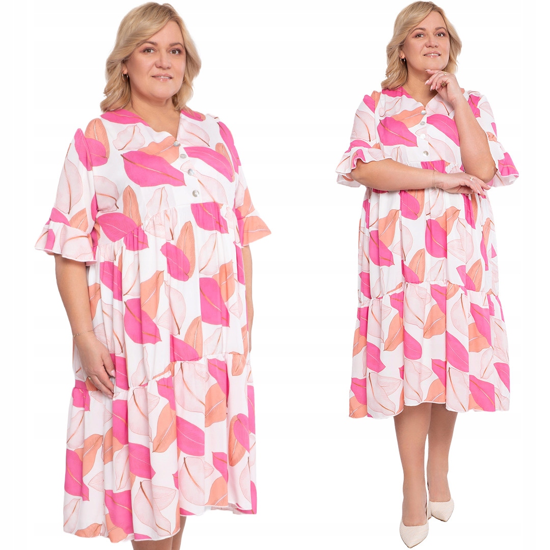 Bílé šaty růžové vzory 56/58