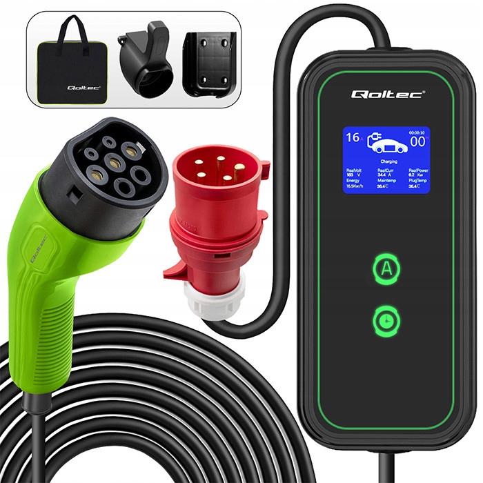 Prenosná nabíjačka do auta Ev 2v1 typ 2 11 kW 5PIN LCD 3 fázy Wallbox 5 m