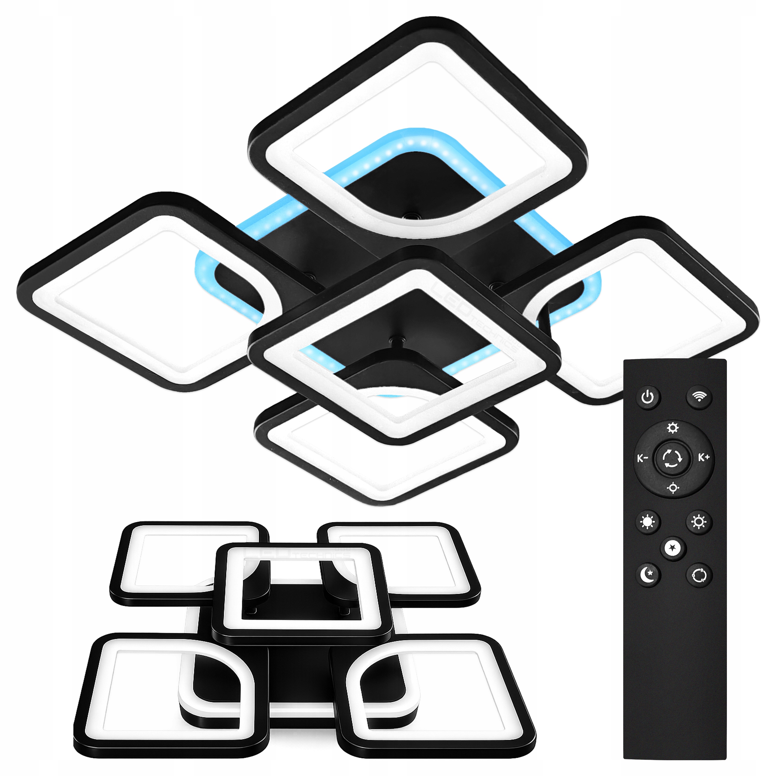 Lampa Sufitowa Nowoczesna Czarna Żyrandol Plafon Rgb Cct 72W Led 7920lm