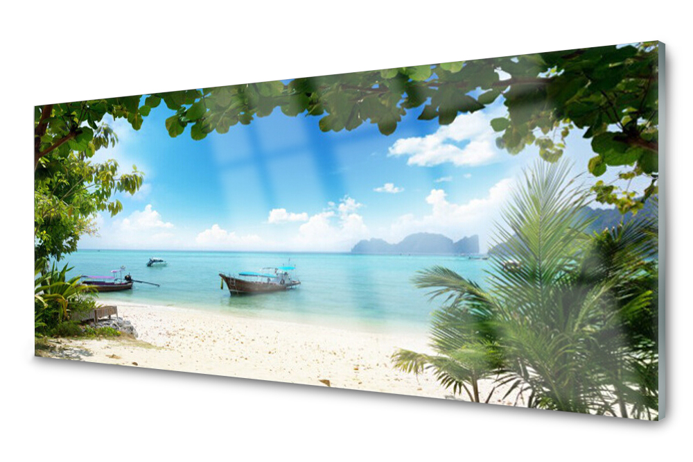 

Panel szklany do kuchni Morze Łódka 125x50