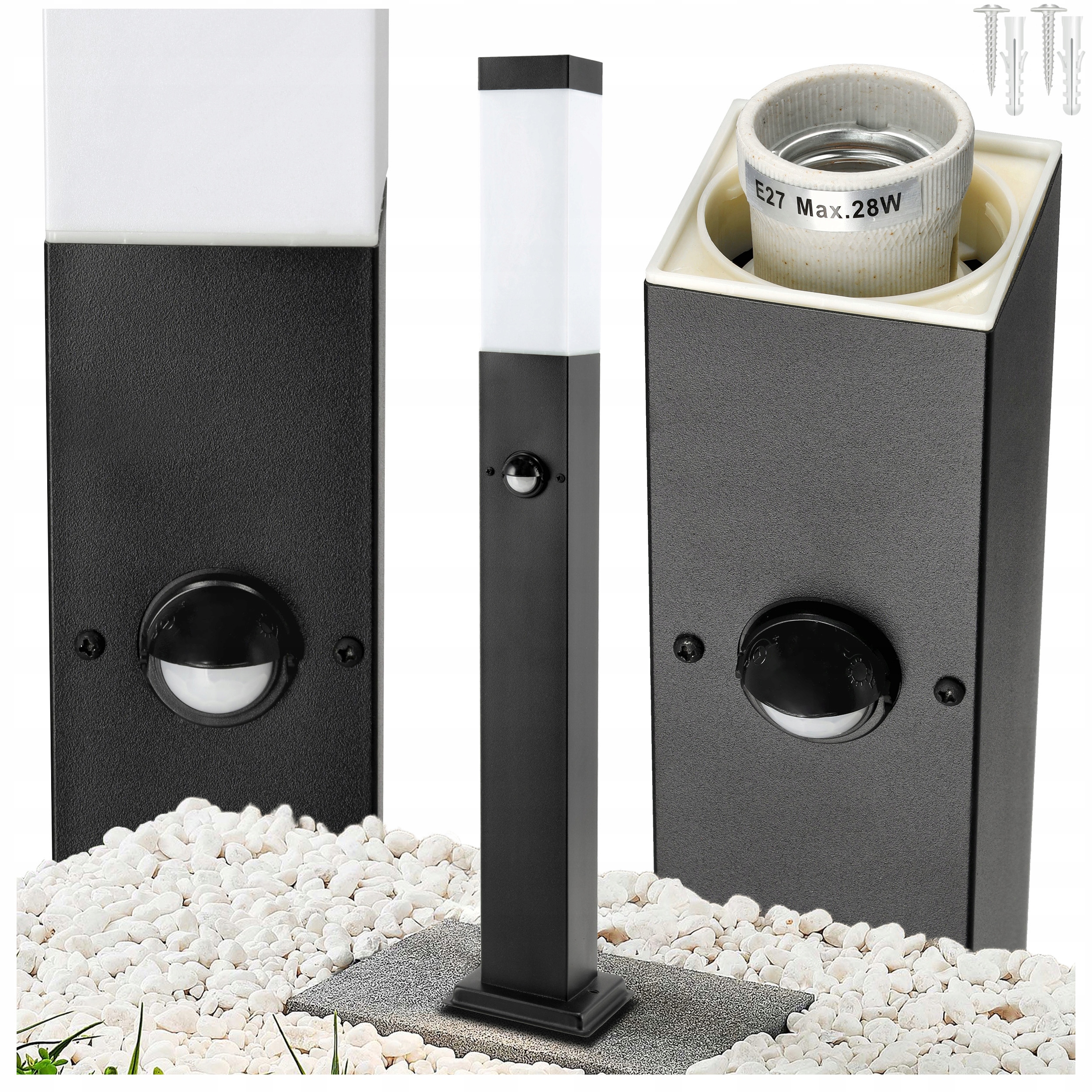 Lampa Ogrodowa Z Czujnikiem Ruchu Pir Stojąca Słupek Ogrodowy Led 60cm E27