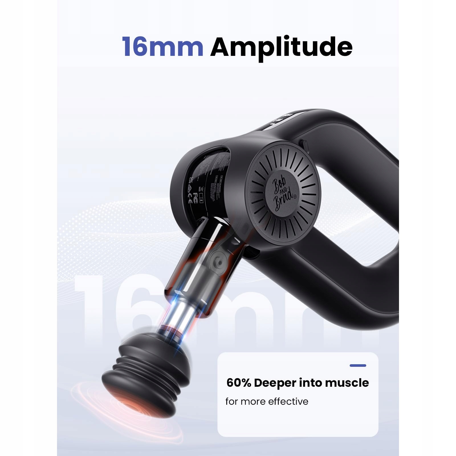 BOB AND BRAD D6 Pro Pistolet Do Masażu 16mm OLED Na Mięśnie i Relaks — miniatura 2