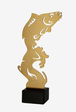 Statuetka wędkarstwo Ryba metalowa tabliczka z opisem