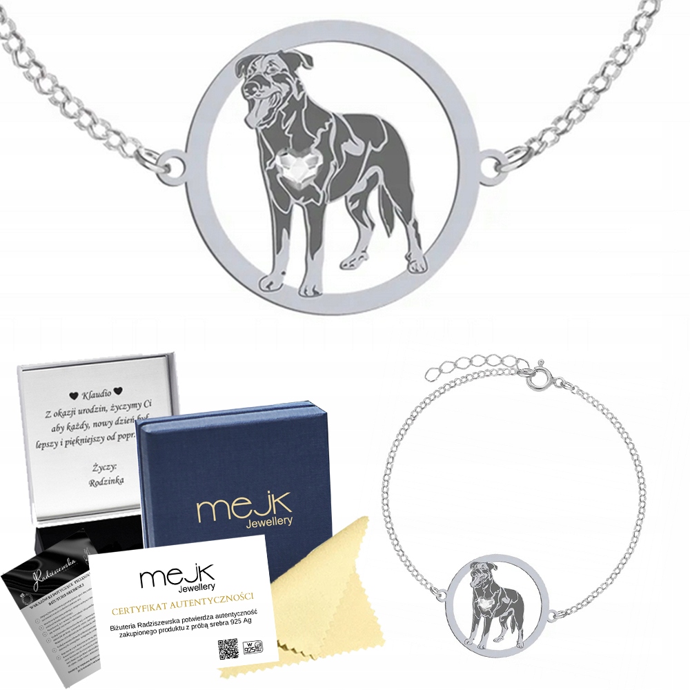 Stříbrný náramek s francouzským ovčákem Beauceron 925 Žena Gravírování