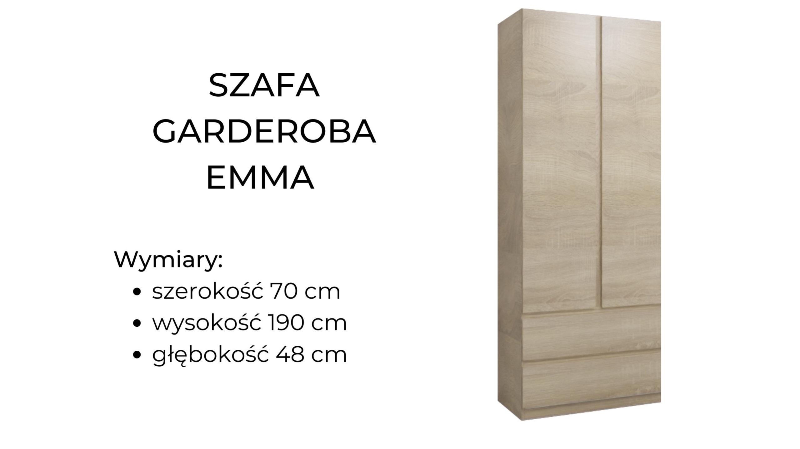 SZAFA GARDEROBA EMMA 70 cm + 2 SZUFLADY - SONOMA Marka Wersso Meble