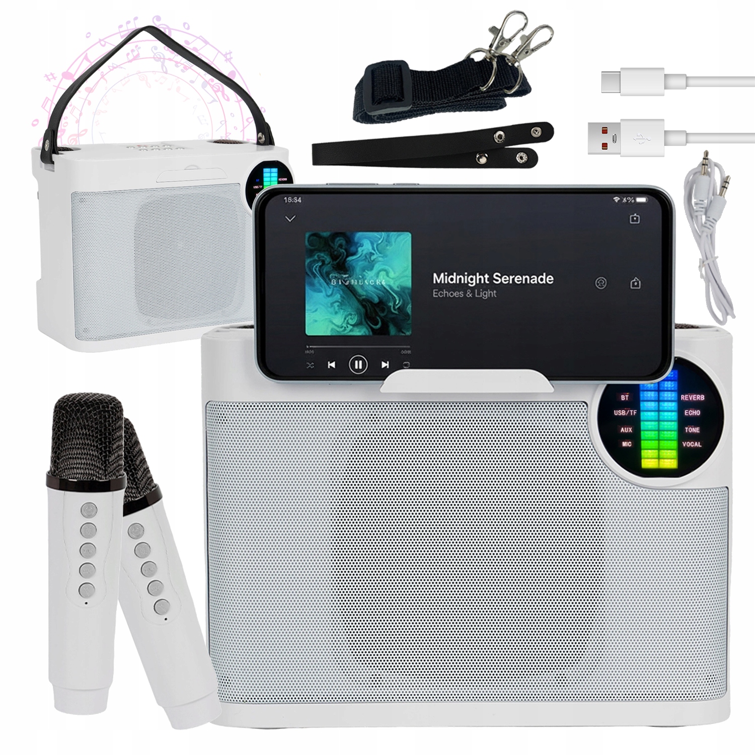 Přenosný Karaoke Systém S Reproduktorem A 10W Mikrofony Pro Dospělé Děti