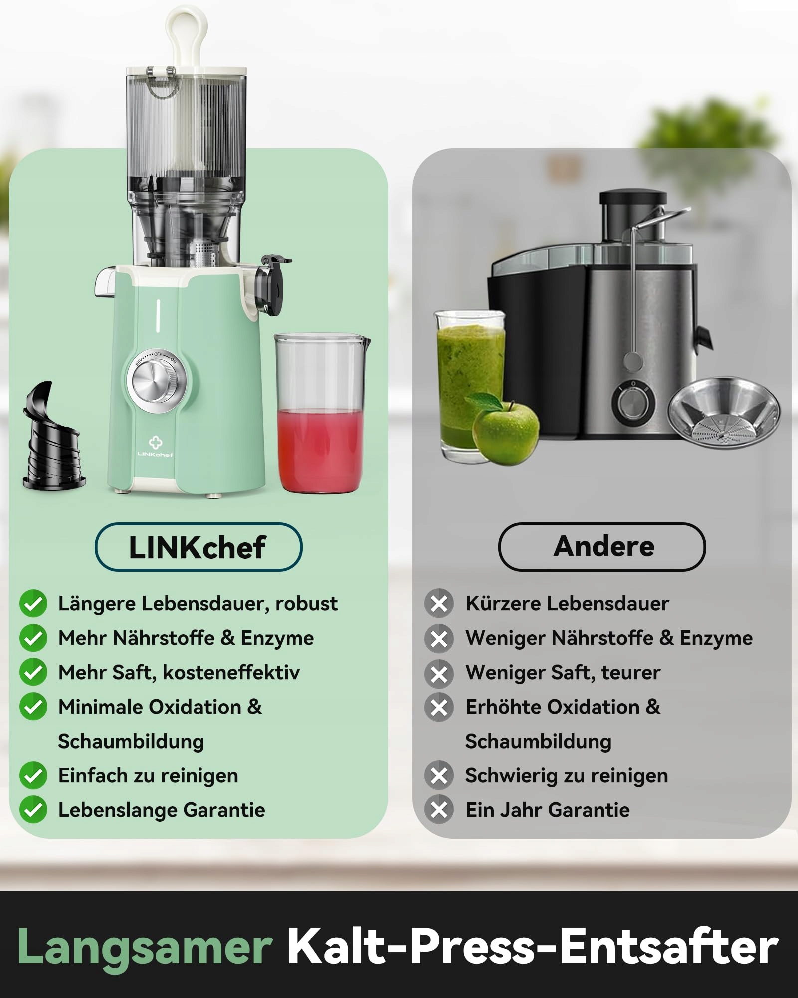 LINKCHEF Wolnoobrotowa Sokowirówka Do Warzyw i Owoców BPA Free 200W 1.2L — miniatura 2