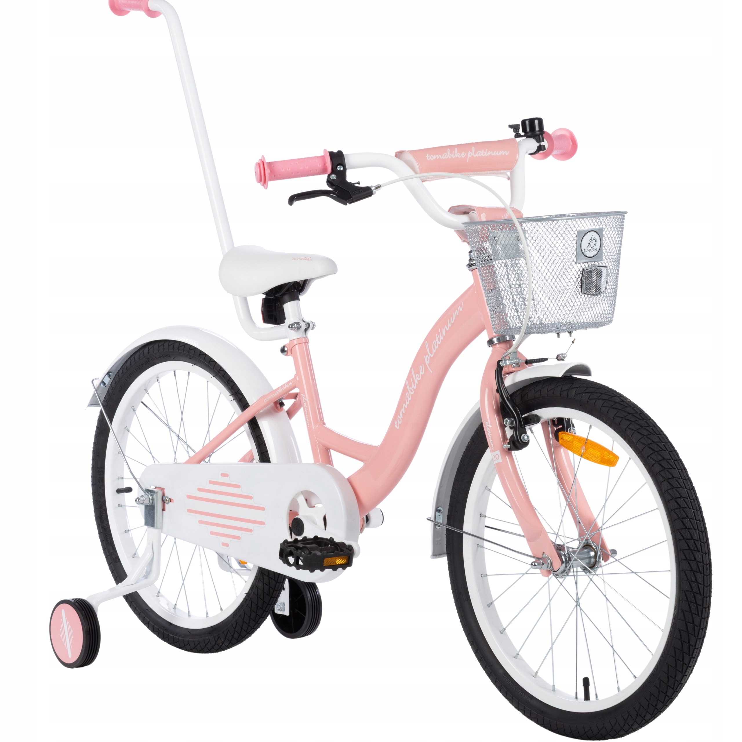 rower rowerek Tomabike 20 cali różowy kosz prowadnik torpedo V-break 20"