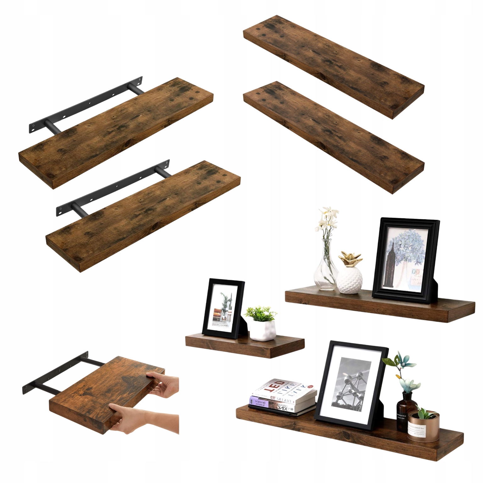 Regálová polica na stenu Sada 2 kusov Závesný regál do obývačky na knihy